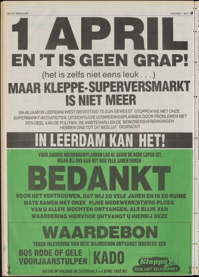De Gecombineerde Vijfheerenlanden, 1 april 1992